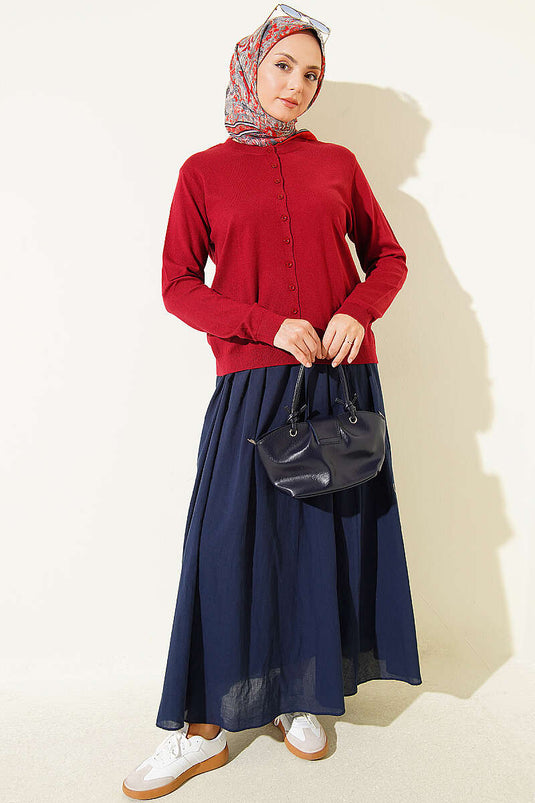 Bordeaux Dun Breisel Met Knopen Cardigan