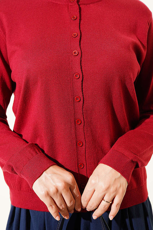 Bordeaux Dun Breisel Met Knopen Cardigan