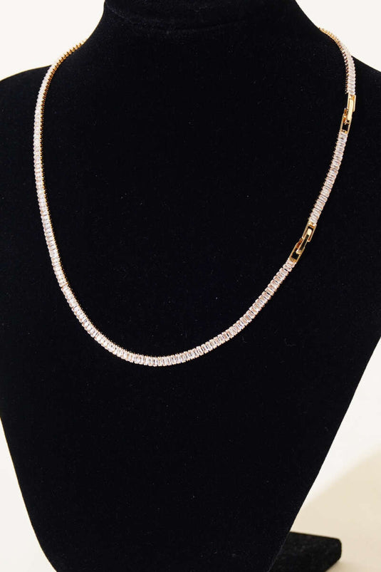 Thin Waterway Stone Necklace Gold
