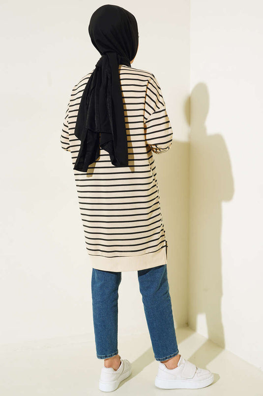 Thin Horizontal Striped Tunic Black