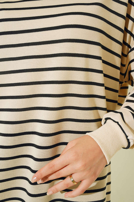 Thin Horizontal Striped Tunic Black