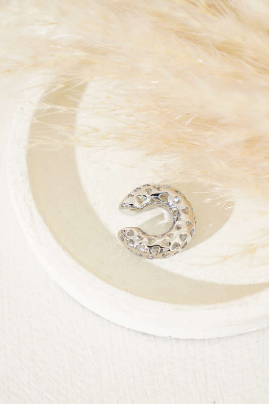 Cartilage Heart Detailed Hoop Earrings Silver