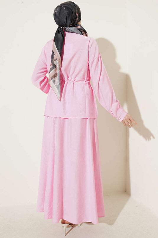 Ensemble jupe à ceinture tunnel avec fleurs de perle rose