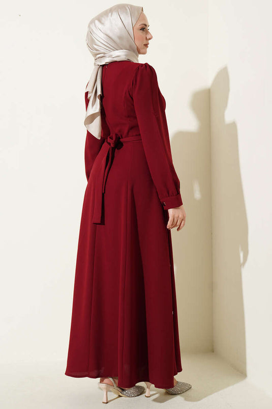Robe Burgundy À Fleurs Avec Ceinture