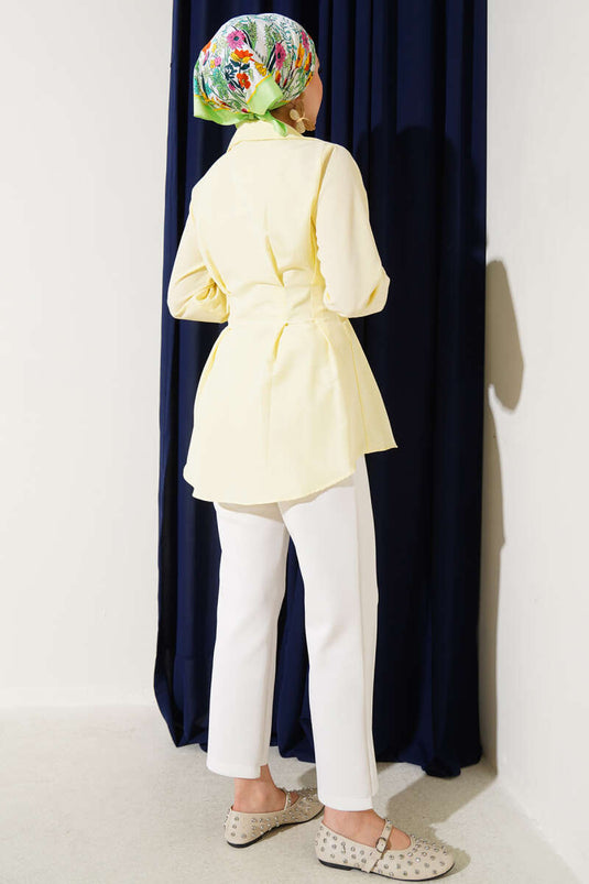 Pareldetail taille geplooid overhemd geel