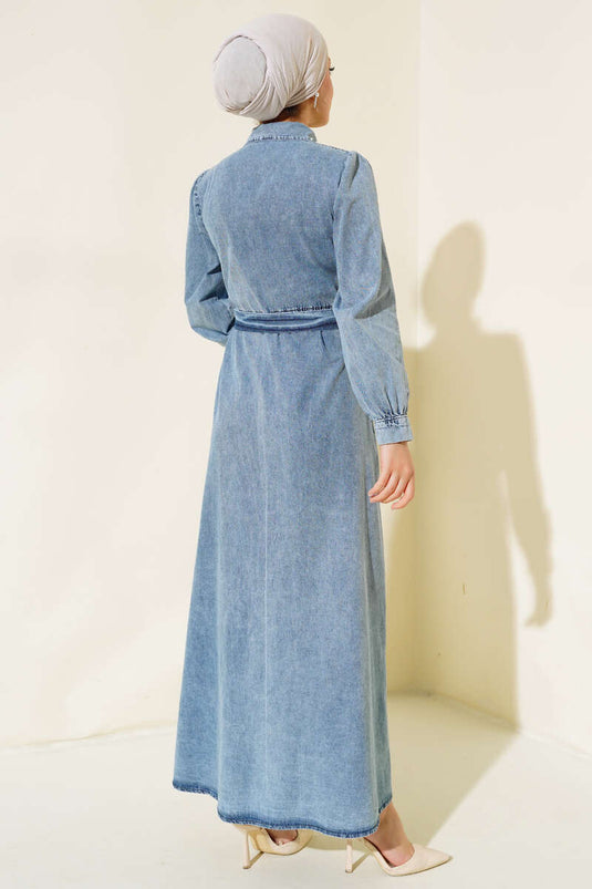 Robe En Jean Détail Perles Bleu Denim