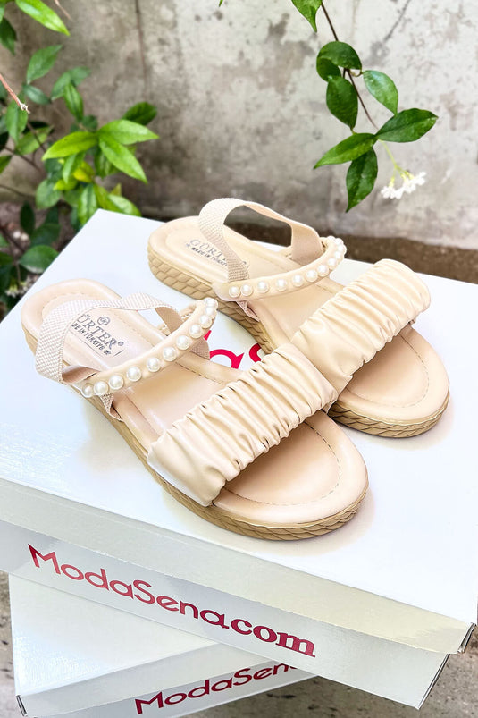 İnci Detaylı Sandalet Bej