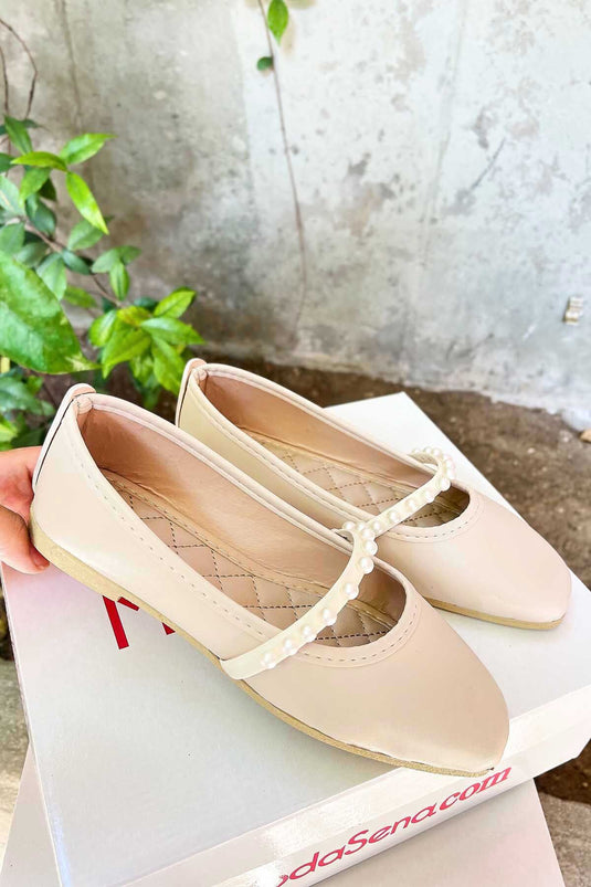 İnci Detaylı Tek Bantlı Babet Bej