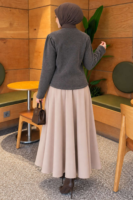 Cardigan In Maglia Con Bottoni A Perla Grigio Fumo