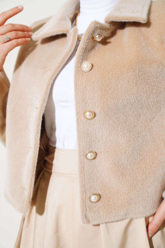 Veste Courte Bouton Perle Goldfox Beige