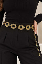 Ceinture Chaîne Avec Symboles Ovales En Perle Or Noir