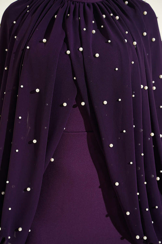 Lila Abendkleid Mit Perlencape