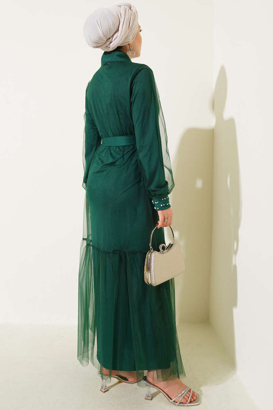 Pearl Embellished Abaya Green