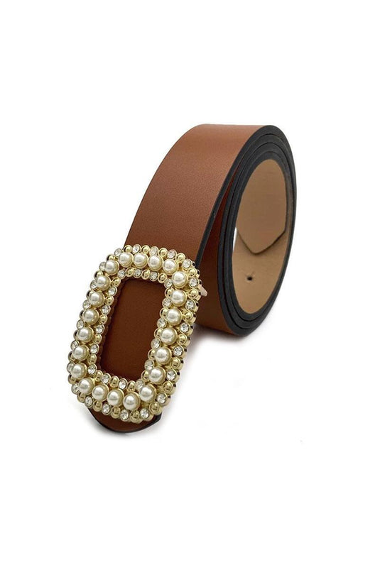 Ceinture beige avec boucle décorée de perles