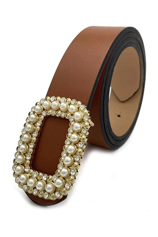 Ceinture beige avec boucle décorée de perles