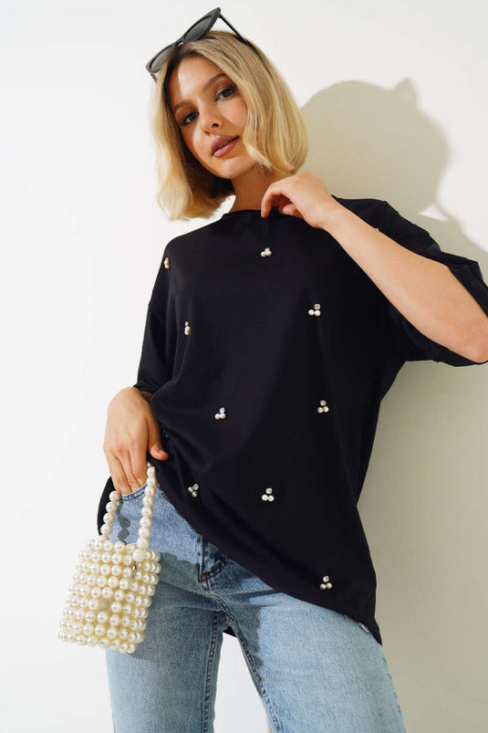 T-shirt noir Pearl Stone