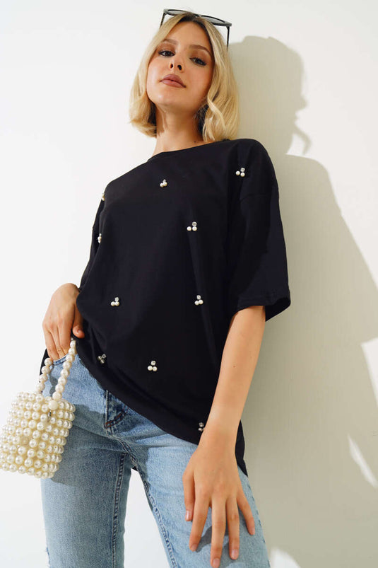 T-shirt noir Pearl Stone