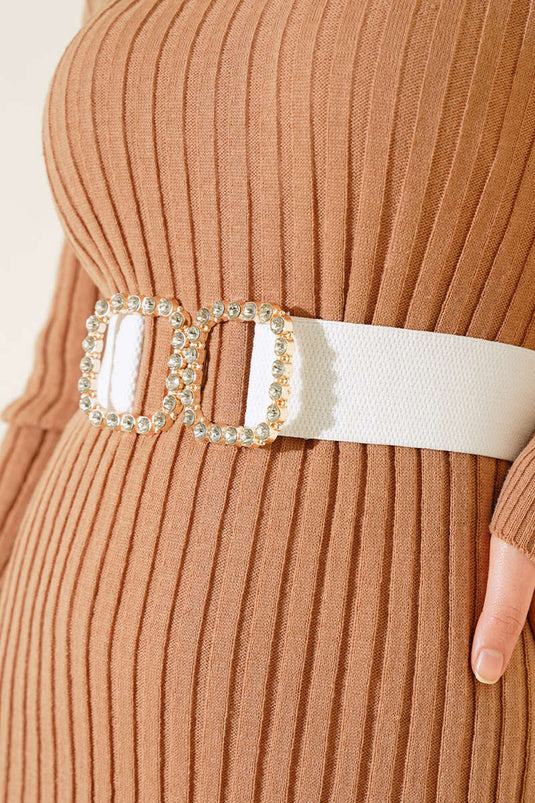 Ceinture élastique à boucle perle blanche
