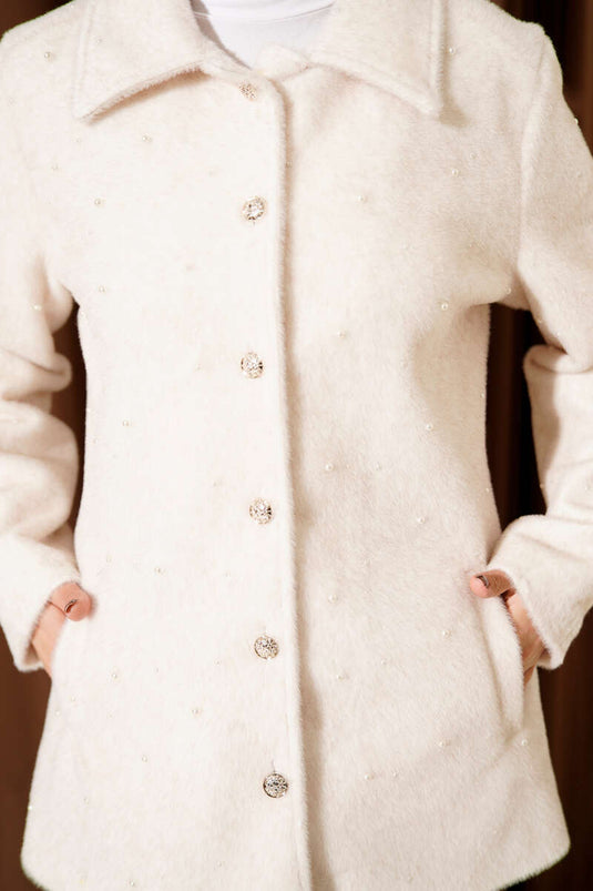 Cappotto in panno di pelo di vitello con bottoni perlacei beige