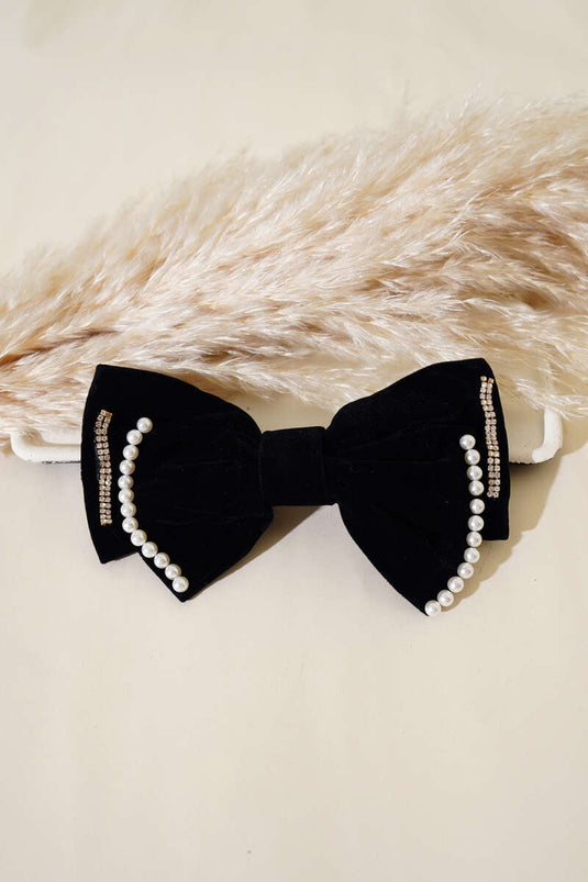 Boucle nœud papillon en velours perle noir