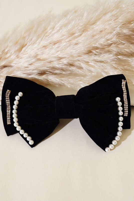 Boucle nœud papillon en velours perle noir