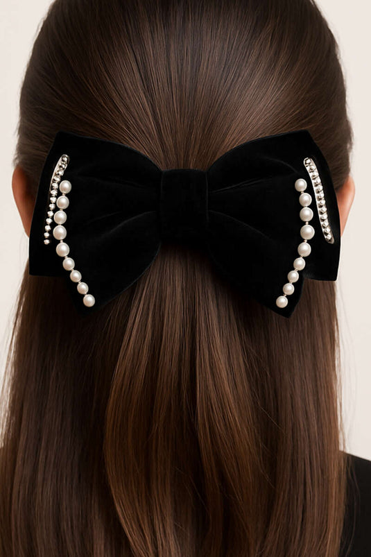 Boucle nœud papillon en velours perle noir