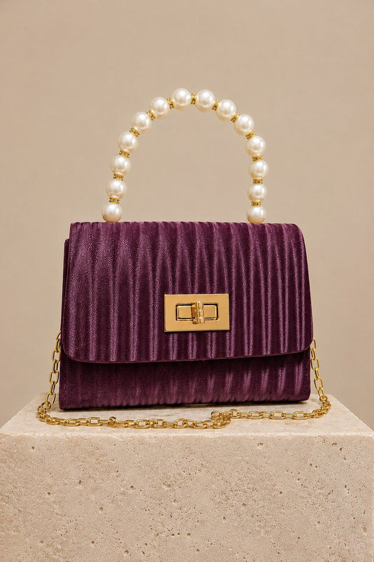 Sac à main et épaule à chaîne avec perles, bordeaux