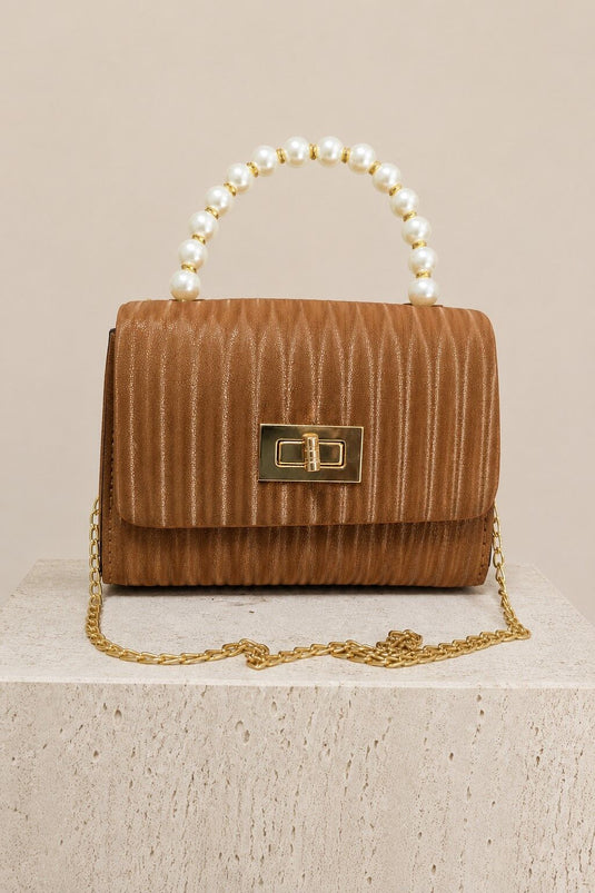 Sac à main et épaule à chaîne avec perles, couleur tabac