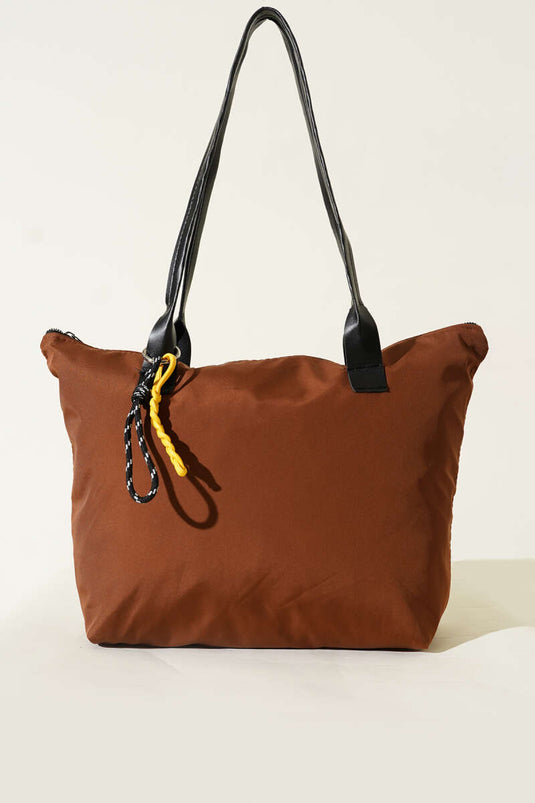 Coffee-colored Zippered Bag with Rope Accessory
