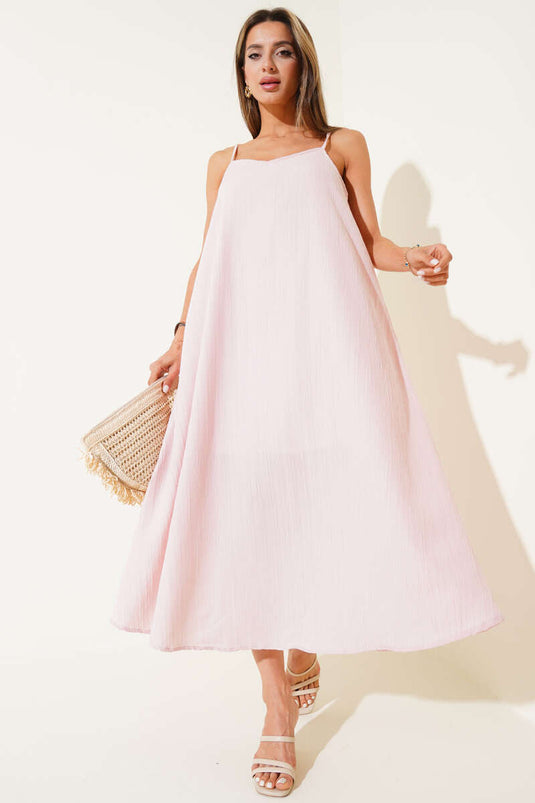 Strappy Tree Bark Midi Dress Pink