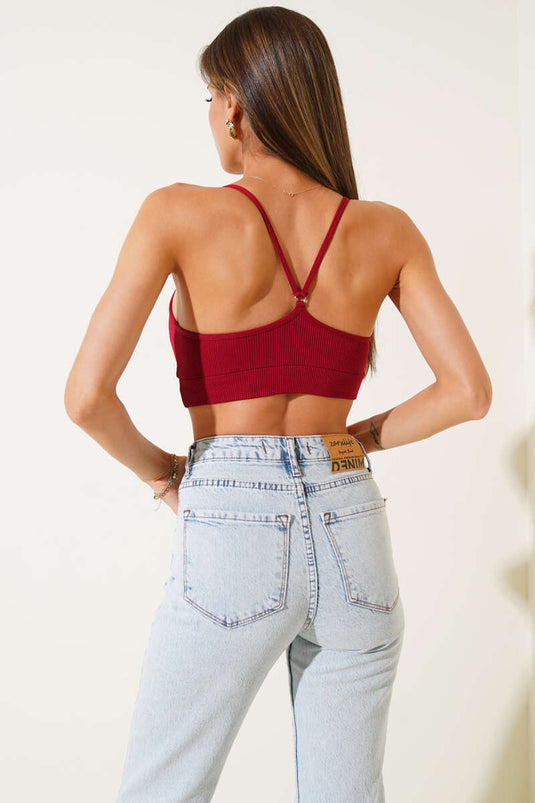 Geripptes Trägerbustier in Burgunderrot