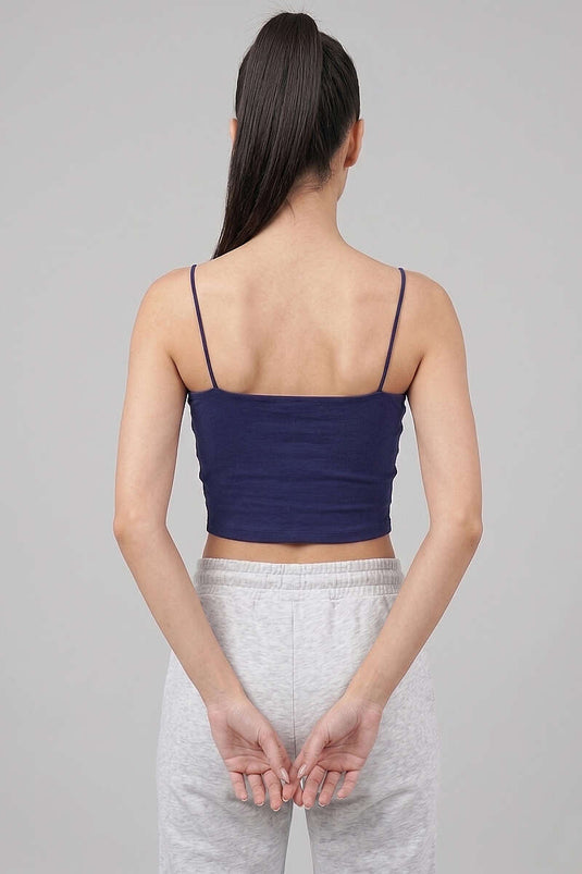 Crop top bleu marine avec bretelles fines et coussinet poitrine