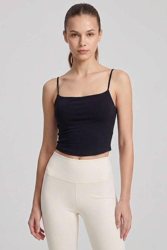 Schwarzes Crop-Top mit Trägern und Brustpolsterung