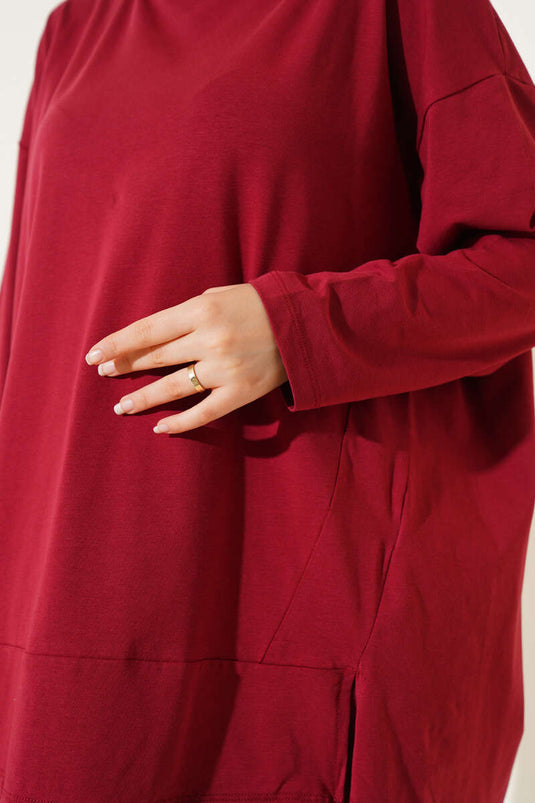 Basic Two Piece Set with Rope Lace Detail Claret Red