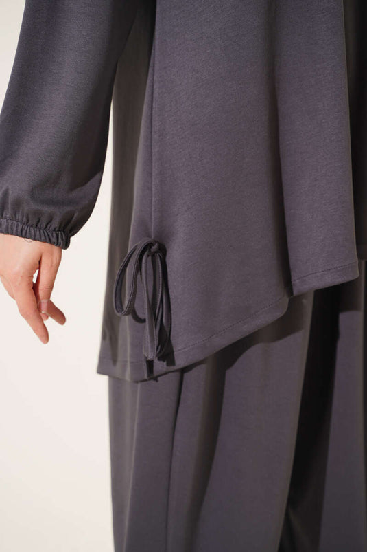 Tie-Detail Two-Piece Set In Smoke Grey