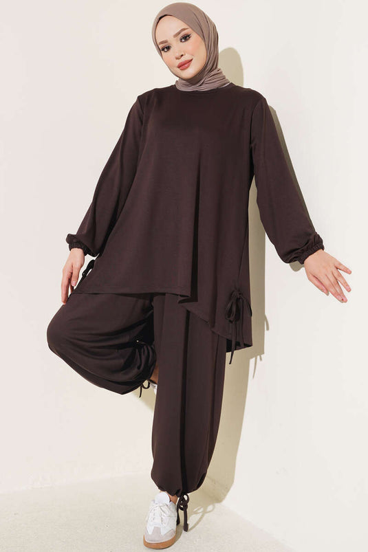 Brown Two-Piece Set With Tie-Detail
