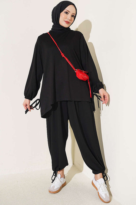 Conjunto De Dos Piezas Negro Con Detalle De Lazo