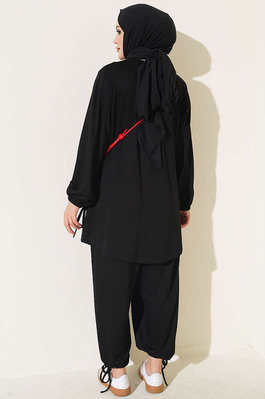 Conjunto De Dos Piezas Negro Con Detalle De Lazo