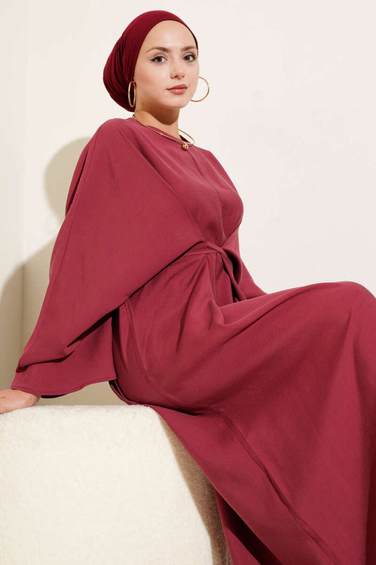 Lockeres Kleid mit Seilspitzendetail, Burgunderrot