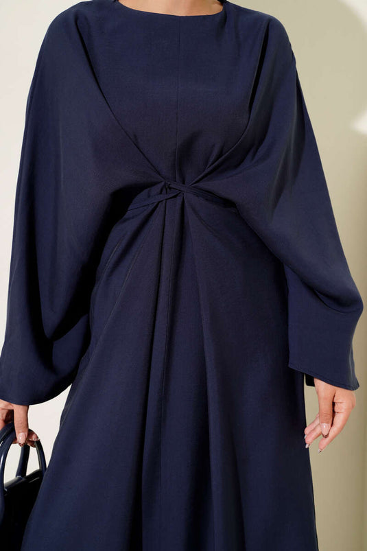 Lässiges Kleid mit Seilspitzendetail, Marineblau