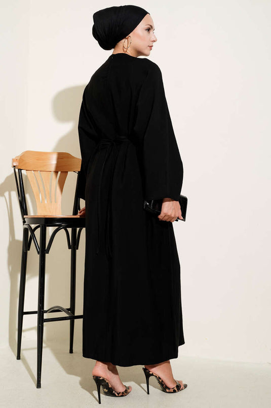 İp Bağcık Detaylı Salaş Elbise Siyah