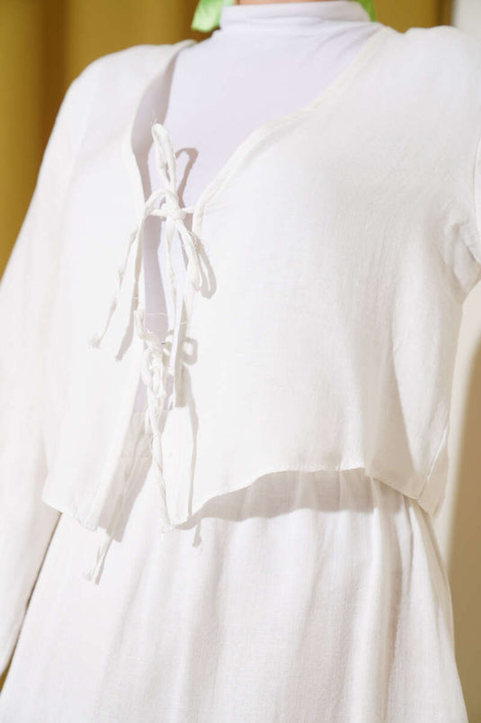 Ensemble deux pièces jupe kimono à nouer et string blanc