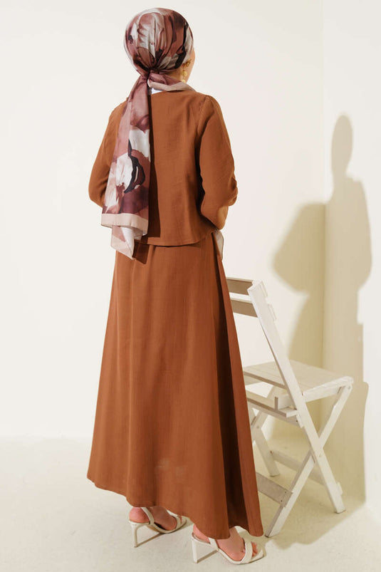 Ensemble deux pièces avec jupe kimono à nouer et string marron