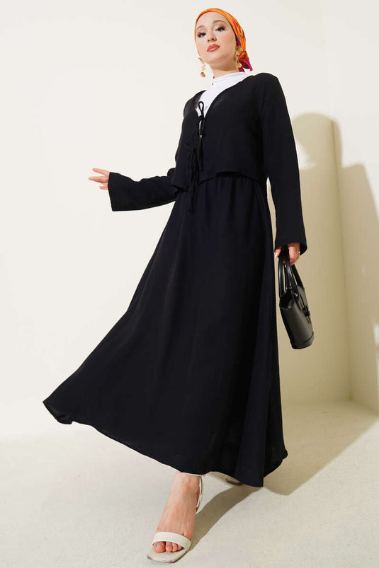 Lace-Up Kimono Skirt Two-Piece Set Black