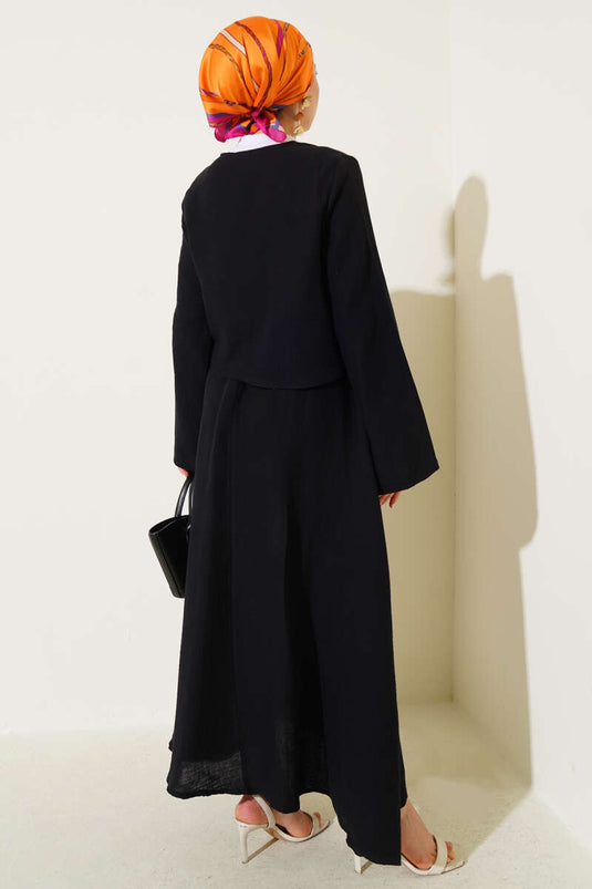 Lace-Up Kimono Skirt Two-Piece Set Black