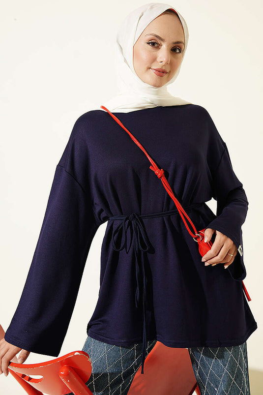 Tunika Blu Navy Con Nastro E Decorazioni