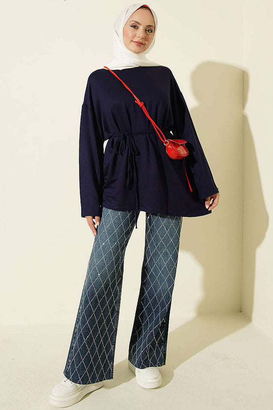 Tunika Blu Navy Con Nastro E Decorazioni