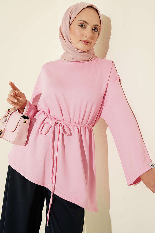 Tunique Rose Avec Détails Ornés Sur Les Bras Et Nœud Au Dos