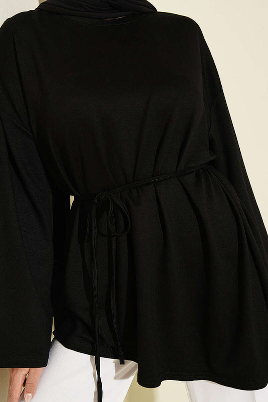 Tunique Noire Avec Détails Sur Les Bras Et Nœud À L'arrière