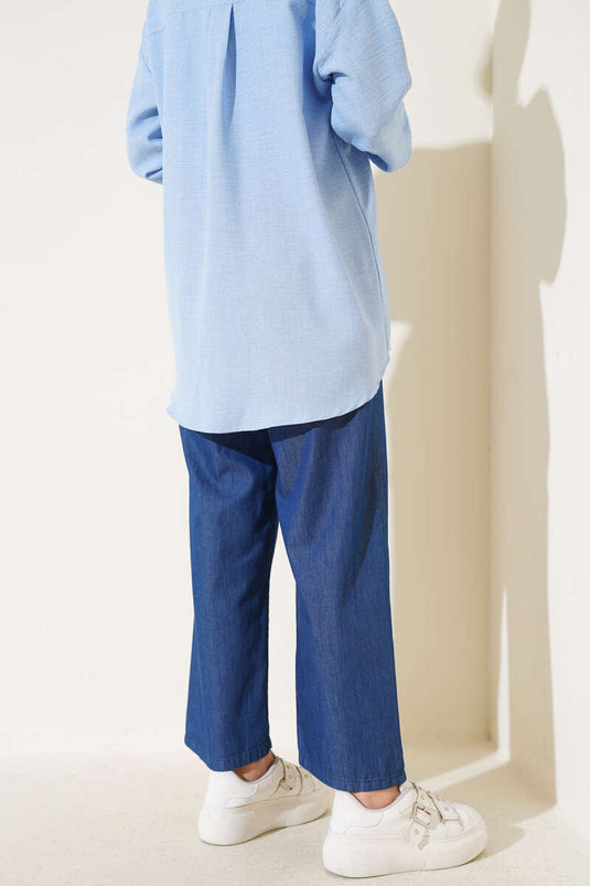 Pantalon en jean à taille élastique avec lien en corde